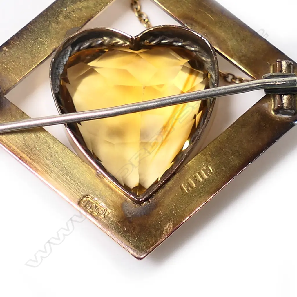 Niello  J Rein (Invercargill) gold and citrine brooch, Image 1++